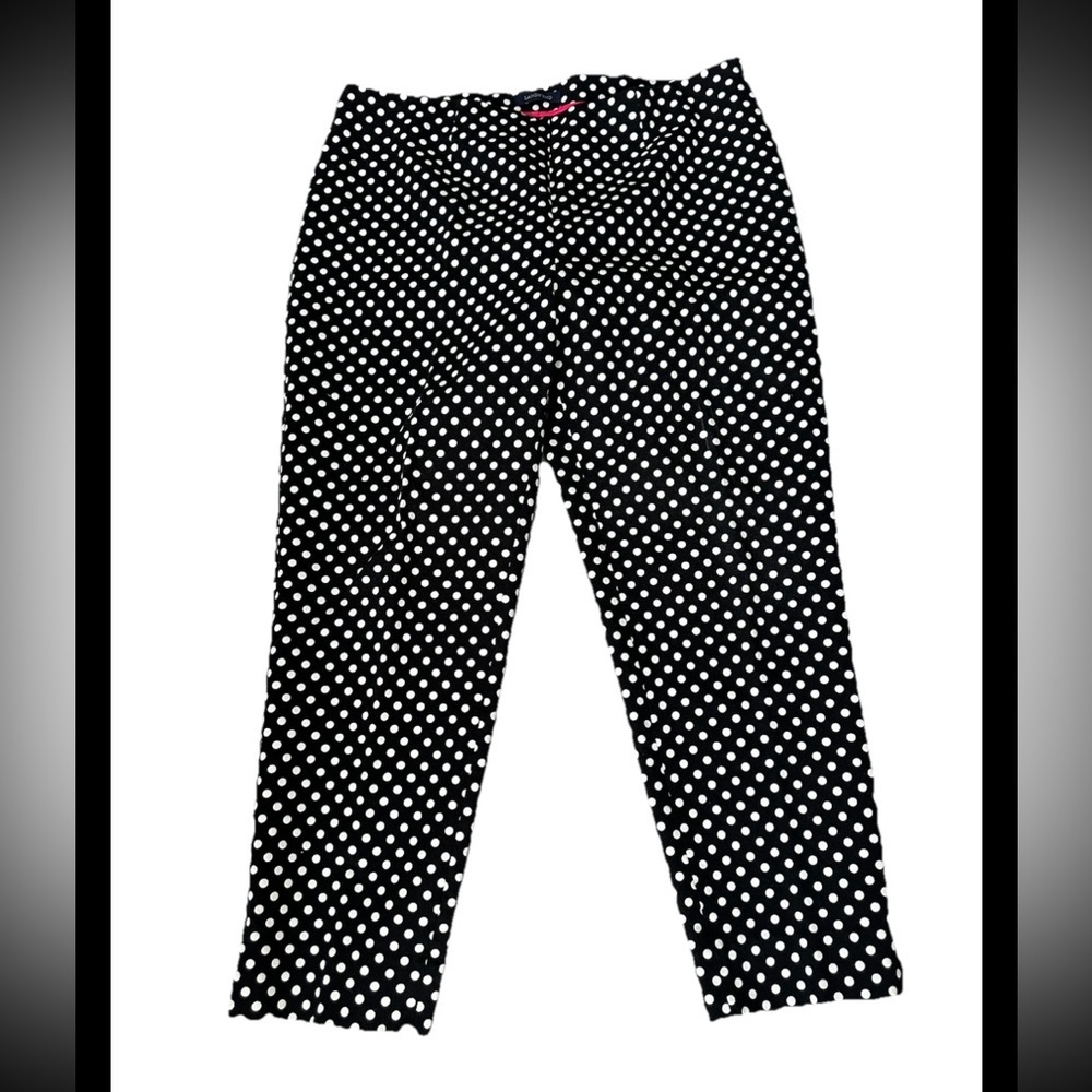 Lands' End Women’s Midrise Slim Black White Polka Dot Ankle Sz 16